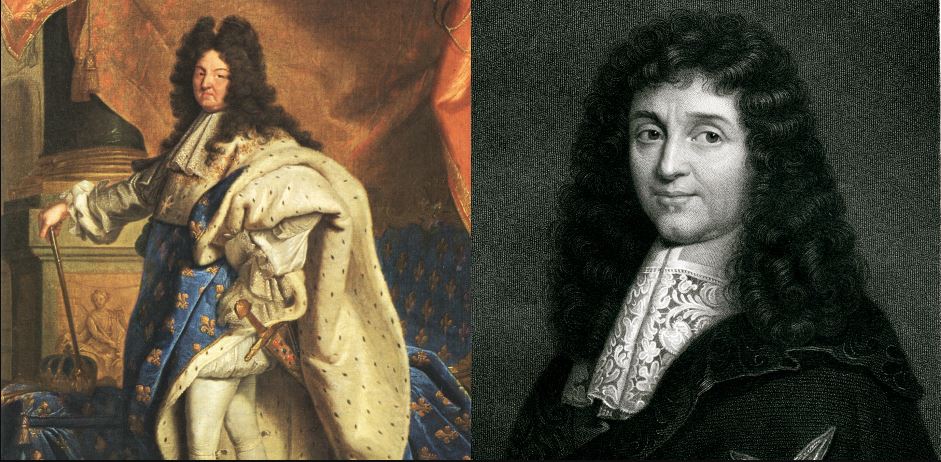 Louis XIV (left) and Colbert (right) dicide on an economic recovery plan for France.